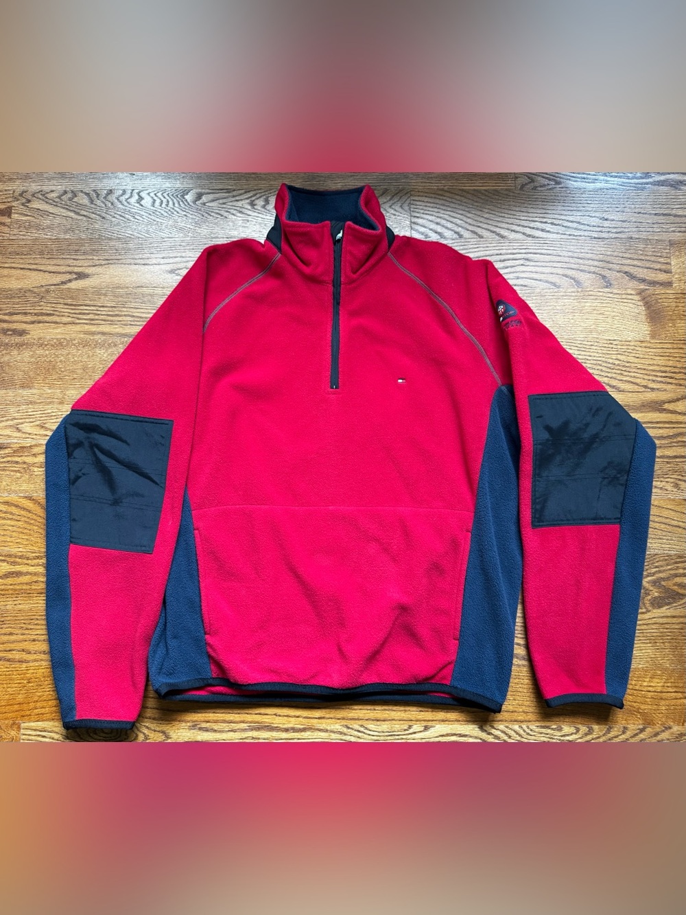 Tommy Hilfiger Cold Stop Men’s L Red Navy Quarter Zip Fleece
